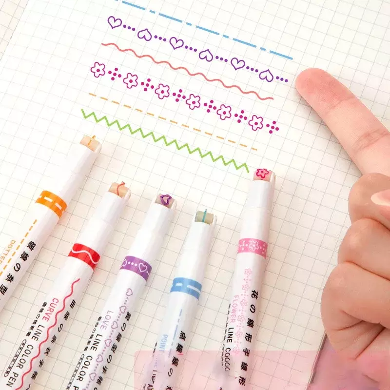 다채로운 라인 모양의 롤러 팁 커브 라이너 마커 펜, 형광펜, 그래피티 펜, 한국 문구, 사무용품, 3 개, 6 개