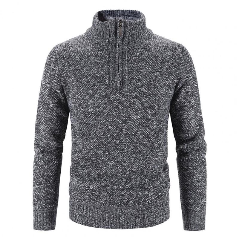 Autumn and Winter Men's Sweater Pullover Solid Color Casual Standing Neck Men's Zipper Half High Neck Sweater Long Sleeve Knit