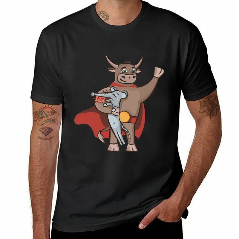 T-shirt gráfica Animal Print masculina, Branco, Símbolo, Boi, rato, Ano Novo, 2021