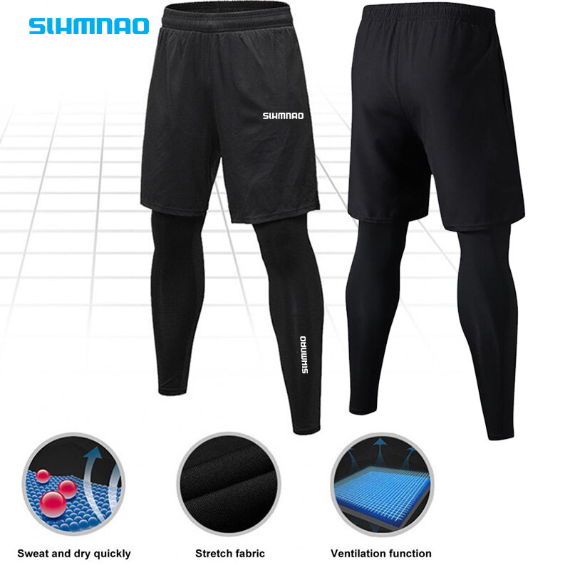 Быстросохнущие рыболовные штаны, мужские леггинсы из двух частей, облегающие Стрейчевые штаны для бега, тренировок на открытом воздухе, фитнеса, велоспорта, 2024