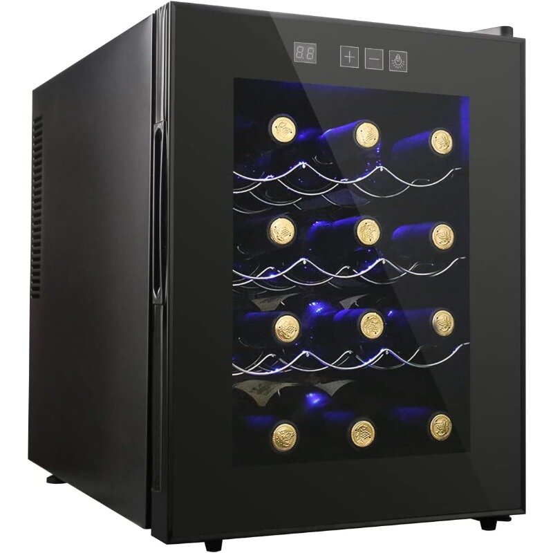 12 butelek chłodziarki do wina, kompaktowa Mini lodówka do wina z cyfrową regulacją temperatury cicha praca termoelektryczna