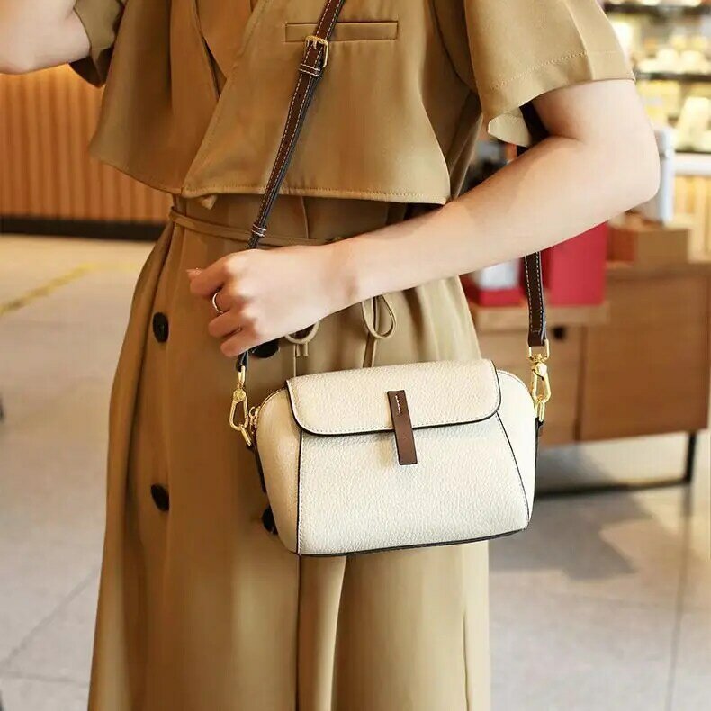 Shoulder Tote Bag Crossbody Handbag Women's Cowhide Y2k White True Leather Top Layer Chain Highquality Versatile Retro Fashion