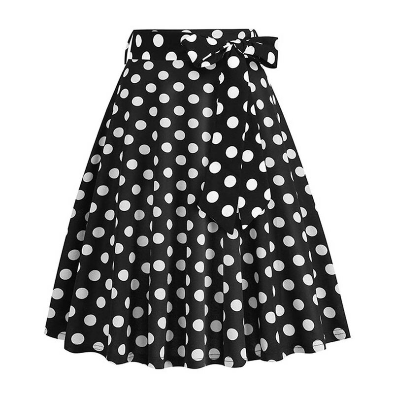 Polka Dot 50s Vintage Woman Tunic Skirt High Waist Pleated Midi Retro Clothing Audrey Hepburn Chic Swing Beach Skater