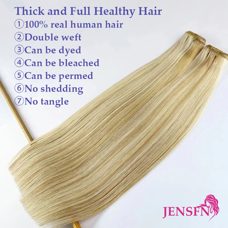 JENSFN-extensiones de cabello humano 100% liso, mechones de trama Natural Remy de 16 a 24 pulgadas, Color marrón y Rubio, 50 g/unidad