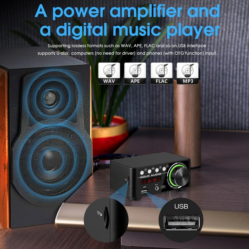Douk Audio HiFi Bluetooth 5.0 amplificatore digitale ricevitore Stereo domestico Mini Marine/Car classe D amplificatore Audio lettore musicale USB DAC USB