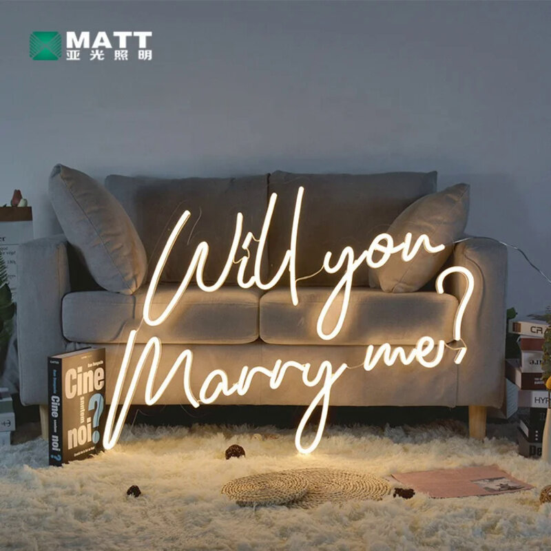 Enseigne au néon LED personnalisée avec inscription "Will You Marrow Me", enseigne pour mariage, anniversaire, fête du jour de Léon, livraison directe mate