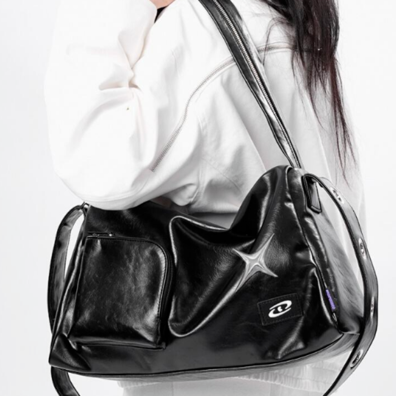 MBTI tas Tote Y2k perak untuk wanita, tas bahu kapasitas besar desainer mewah estetika, tas jinjing kulit Pu untuk wanita