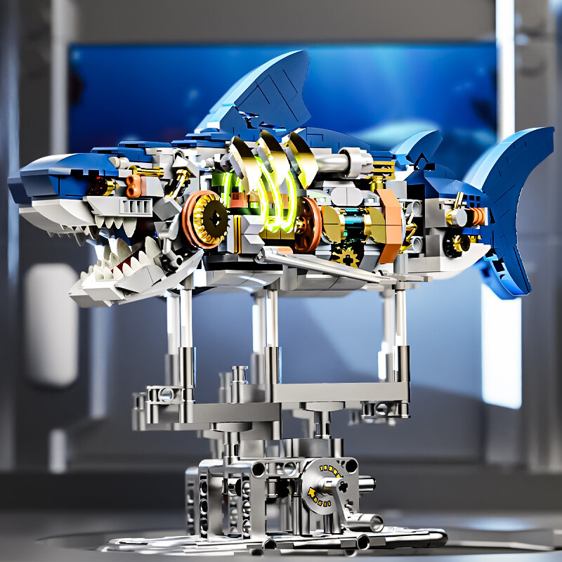 Creative series deep sea biological mechanical shark building blocks children's toy boy 2024 new, animal lovers gift