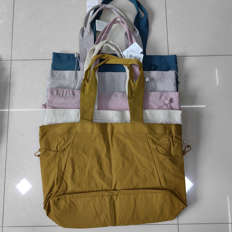 Women Sports Shoulder Bag Fashion Leisure Pure Color Casual Tote Outdoor Bag Nylon Handbag Snap Closure Messenger Drawstring