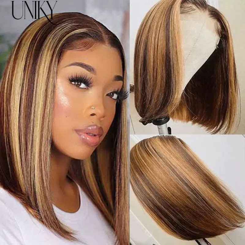 6x4 Glueless Highlight Wig Human Hair Straight 13x4 Lace Front Human Hair Wigs Ombre Honey Blonde  glueless wig human hair bob