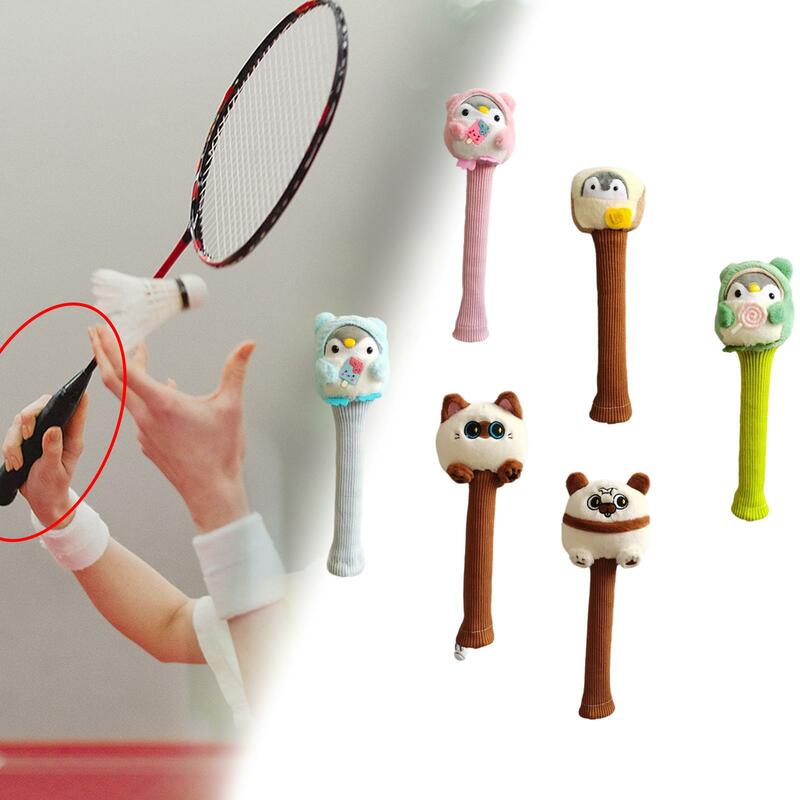 Universal Cartoon Badminton Raquete Handle Cover, Grip boneca recheada, cordão de malha, Anti Slip Grip Protector