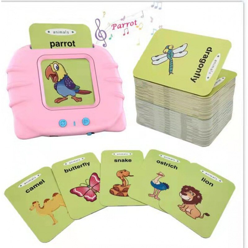 Livro de áudio eletrônico em forma de gato para crianças, aprendendo inglês, brinquedo com cartão flash, ideal para educação infantil