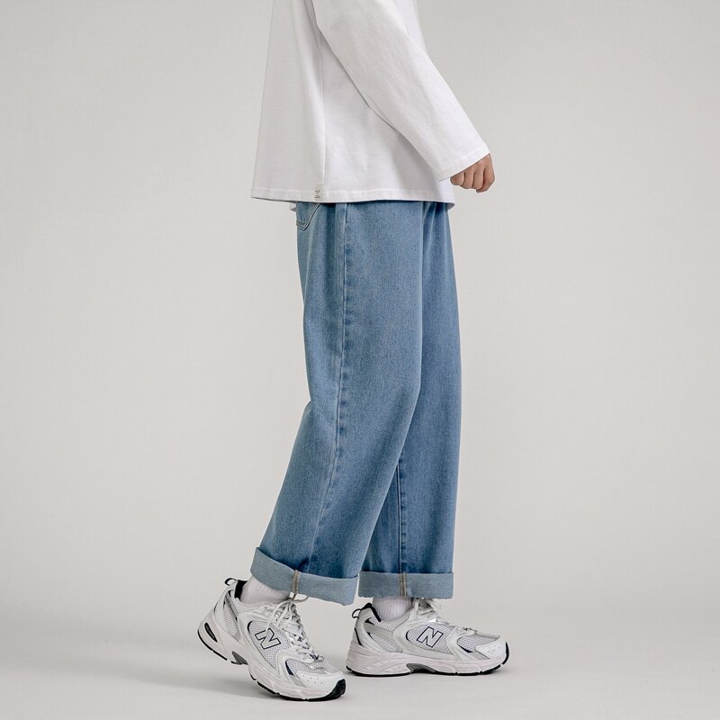 Pantalones vaqueros holgados para hombre, Jeans clásicos que combinan con todo, Color sólido, pierna recta, pierna ancha, azul claro, gris, negro, moda coreana