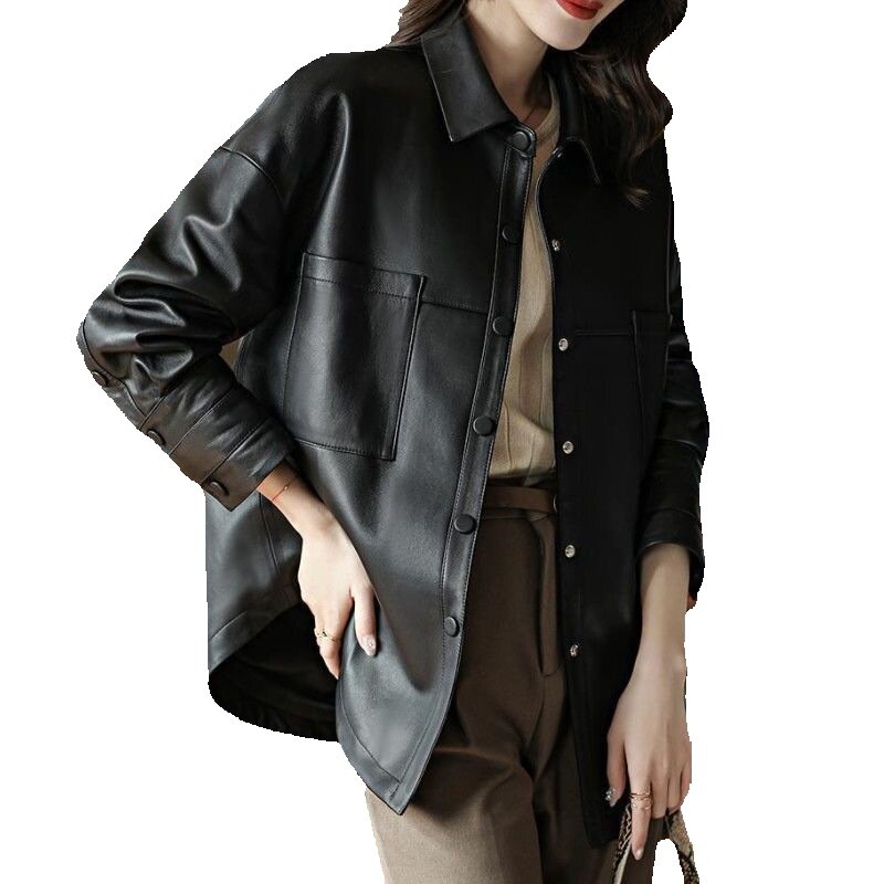 Manteau long en peau de mouton pour femme, veste en cuir véritable, coupe-vent silhouette coréenne, nouveau