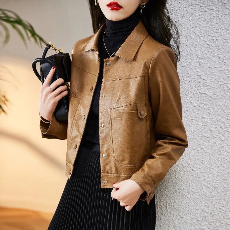 2023 nuova moda giacca di pelle allentata giacca corta da donna primavera e autunno coreano Casual giacche di pelle PU capispalla femminile