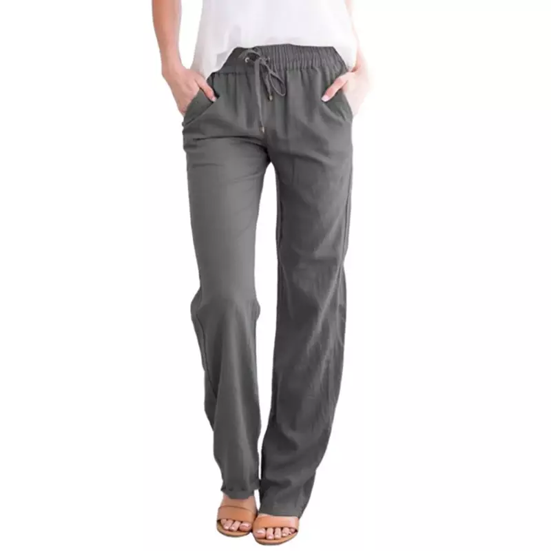 Spodnie damskie spodnie damskie proste jednolita elastyczna długi ze ściągaczem lniana talia bawełniana i lniane spodnie damskie na co dzień