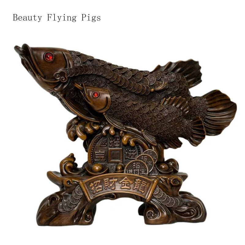 Ornements en résine de poisson dragon doré, décoration de la maison, artisanat de bureau, cadeaux d'ouverture et de saisi 007, figurine animale Auckland