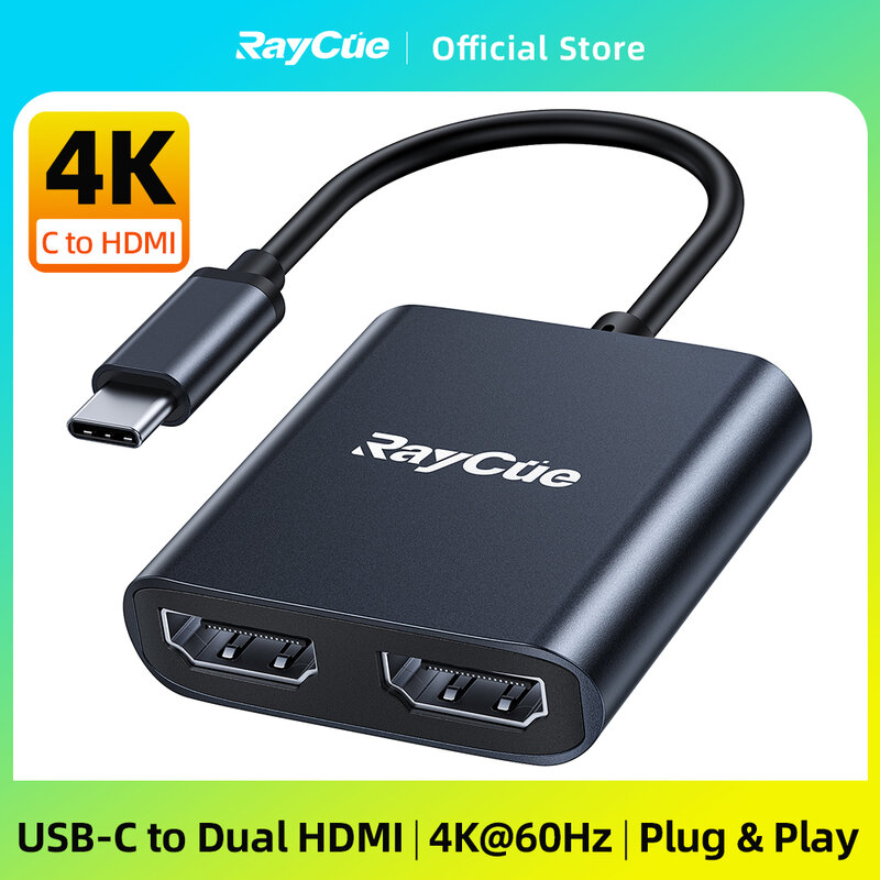 RayCue-Divisor Compatível com HDMI, Conversor Tipo C, Monitor de Laptop, USB C para 4K, 30Hz, 60Hz, Adaptador para Lenovo Yoga, Thinkpad, Dell, HP