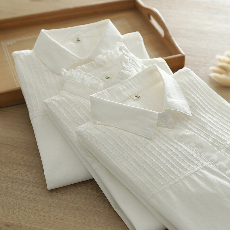 قميص أبيض أحادي اللون نسائي ، قطن كاجوال ، بلوزة بأكمام طويلة ، قمم بسيطة ، ملابس نسائية رفيعة للعمل ، جديد ، ربيع ،