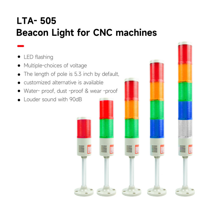 Tower Light IP44 Waterproof  Beacon Stack Strobe Warning Lights with 90db Buzzer Emergency Machine Indicator LTA-505T(W)J-2