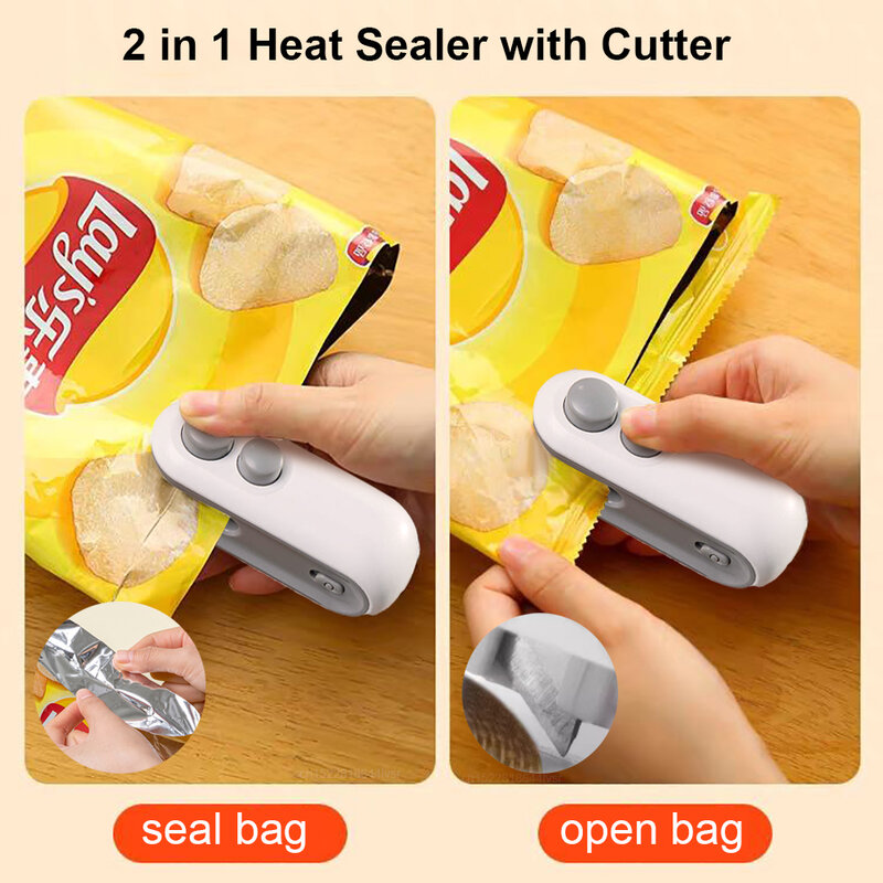 Mini Bag Sealer Usb Heatseal Recharger Plastic Verpakking Slealer Voor Voedsel 2 In 1 Thermische Sealer Plastic Zak Kit Draagbare