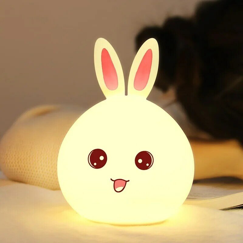 Led Rabbit Night Light USB para crianças Baby Kids Gift Animal Cartoon Lâmpada decorativa Bedside Bedroom Living Room Lighting WJ914