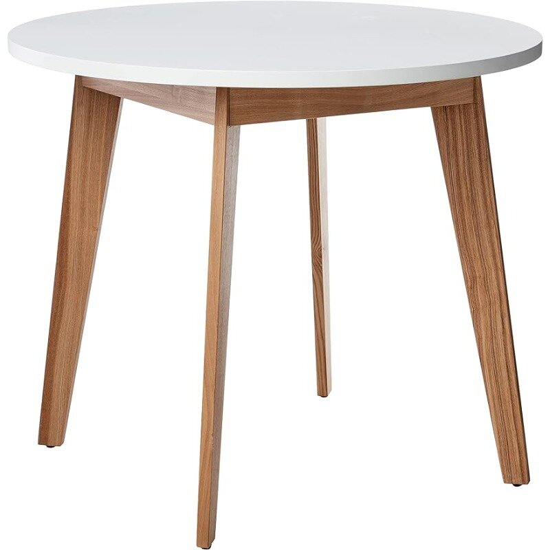 Mesa de comedor de Noé con remaches, mesa de Bar moderna redonda, color blanco, 35,4 "35,5 D X" W X 30 "H, para el hogar, EE. UU.
