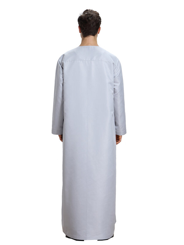 Muslimische Männer einfarbig lange Ärmel runder Kragen Knopf Robe arabische männliche erwachsene knöchel lange Thobe Ramadan Eid Kleidung