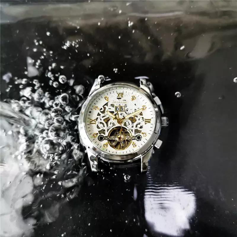 Мужские автоматические часы от бренда AOKULASIC, механические мужские часы с календарем и турбийоном, модные водонепроницаемые Роскошные мужские часы