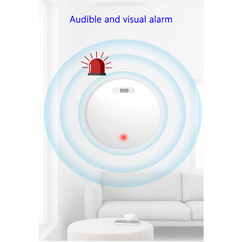 Sensor de humo inalámbrico inteligente para el hogar con Graffiti, Detector de fuego Visual y Audible con detección por WiFi y luz de sonido, aplicación Tuya