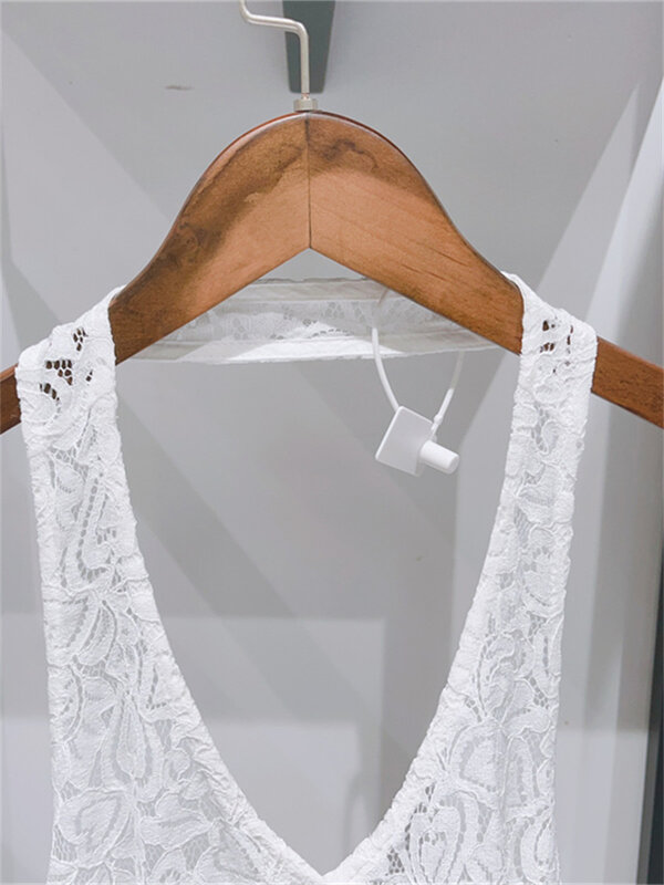 Vestido blanco de encaje con cuello Halter para mujer, traje Midi sin mangas con estampado Floral, bolsillo grande, 2024