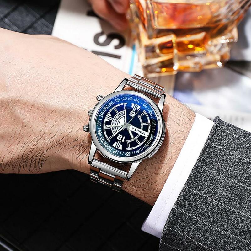 Reloj de pulsera de acero para hombre, elegante reloj de cuarzo con esfera redonda, estilo Formal de negocios, resistente a los arañazos, preciso