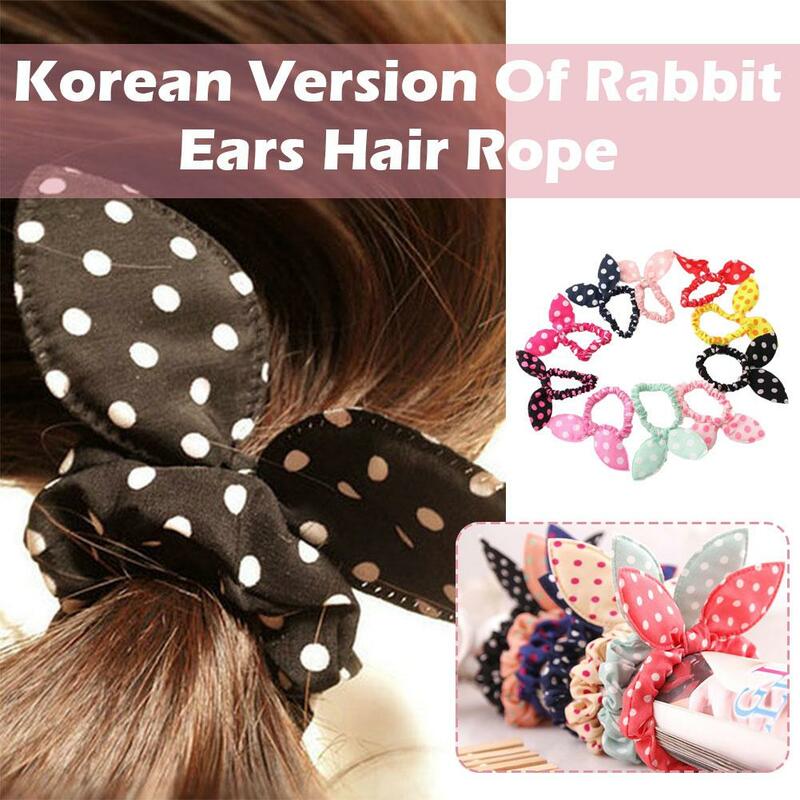 女の子のためのウサギの耳のヘアバンド、韓国のロープ、ゴムヘッドウェア、弾性アクセサリー、ランダムな色、かわいい装飾品、ヘアミル、g7c9、1個