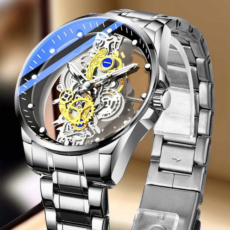 Часы наручные мужские кварцевые с круглым циферблатом, водонепроницаемые Роскошные деловые винтажные дизайнерские светящиеся с указкой, с полым золотым скелетом