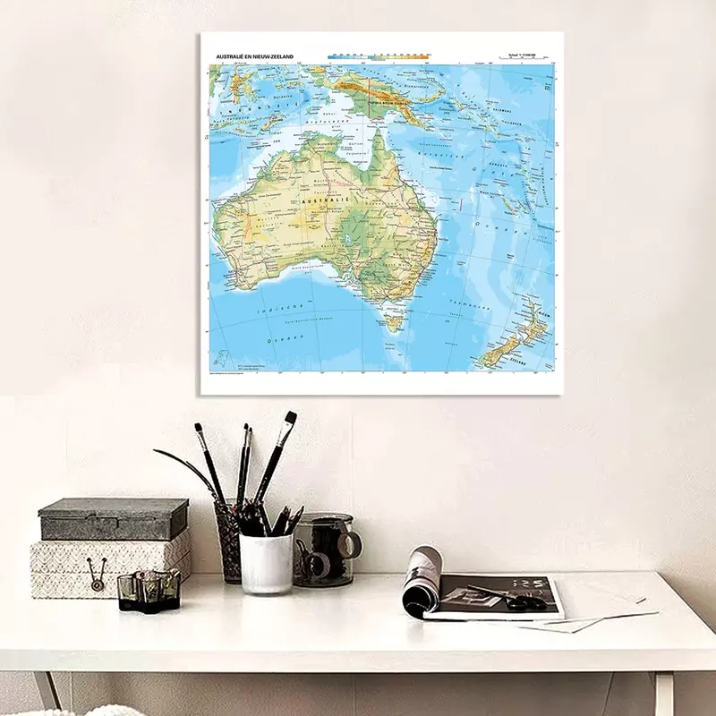 90*90cm The Oceania Terrain Map In Dutch Non-woven Canvas Painting Vinyl Print Wall Poster Classroom Home Decor School Supplies