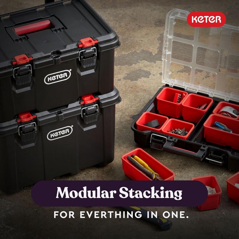 Almacenamiento y organización de herramientas móviles stack-n-roll, sistema de caja de herramientas Modular de resina de 3 piezas