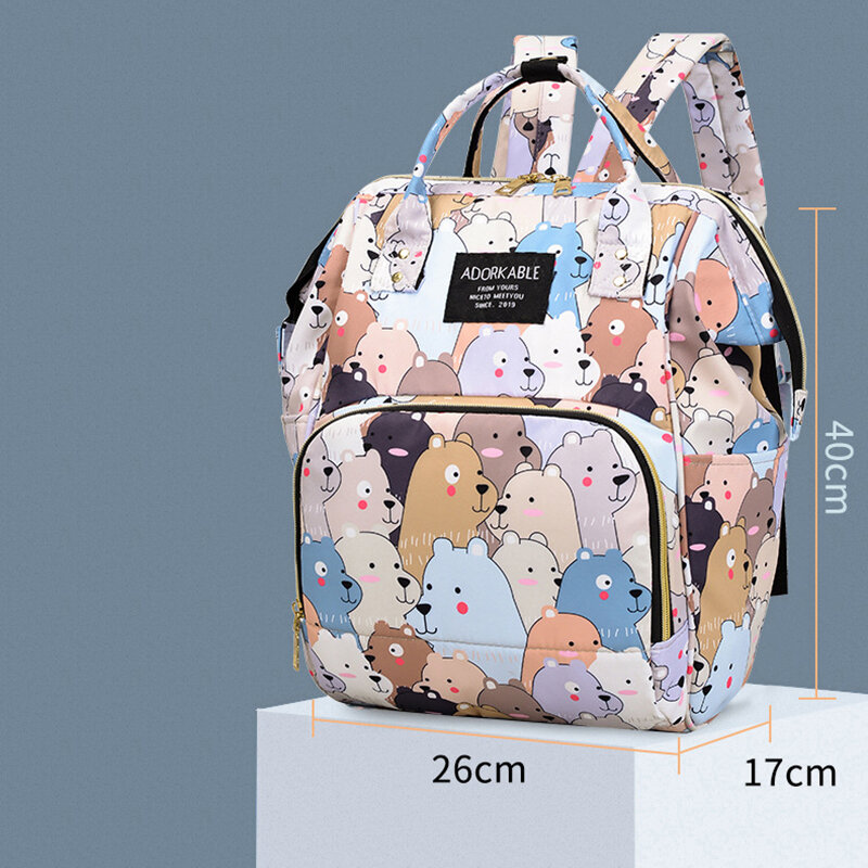 Bolsa de pañales impermeable para mamá, mochila de viaje para cochecito de bebé, serie impresa
