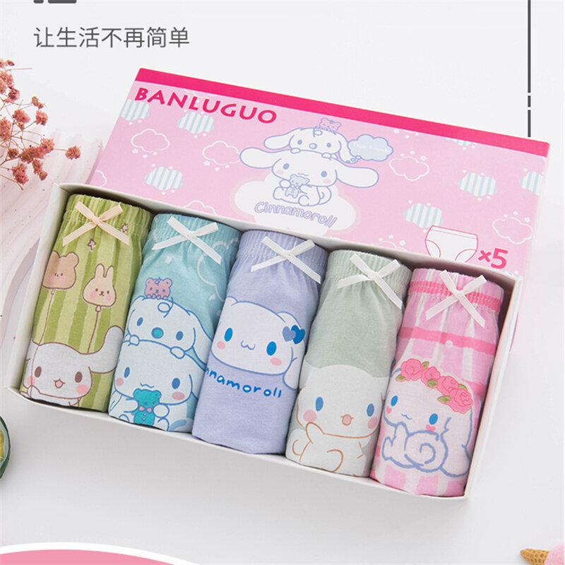 5PCS Sanrio Kuromi Children's Underwear Anime Cartoon Print Girls Cotton Briefs Kawaii Cute Baby Shorts Children Christmas Gift