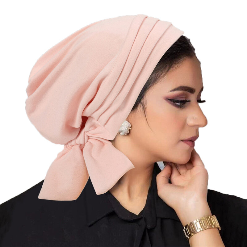 Pañuelo liso preatado para mujer musulmana, turbante elástico femenino para el cáncer, sombrero de quimio, cubierta para la pérdida de cabello, envoltura para la cabeza, Bandan elástico