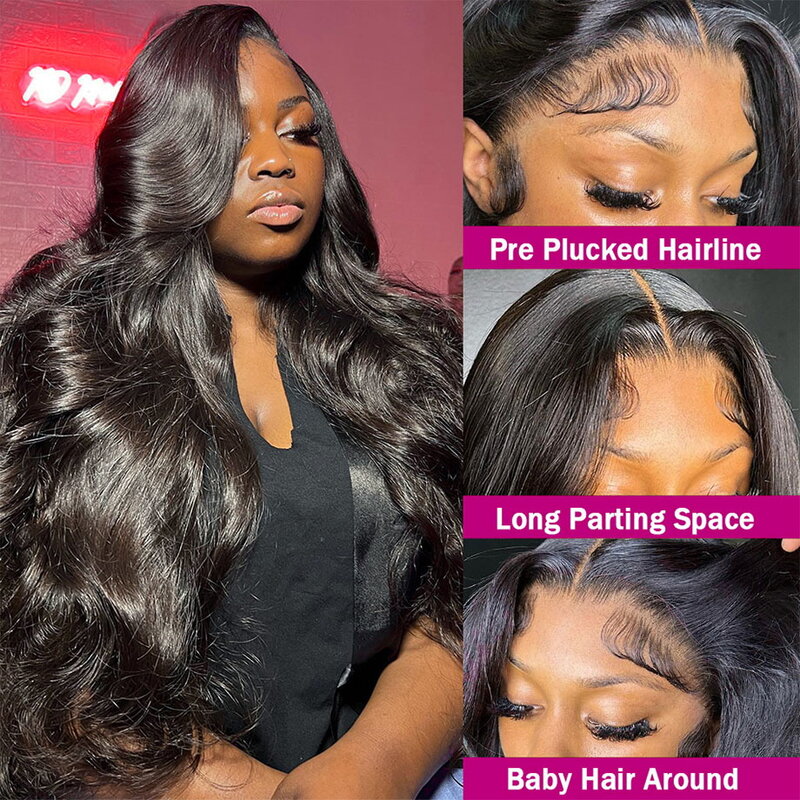 Perruque Lace Closure Wig Body Wave Brésilienne Naturelle, Cheveux Humains, HD, 13x6, 5x5, 30 40 Pouces, pour Femme