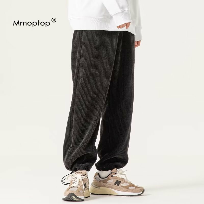 Популярные корейские брюки, повседневные серые штаны для бега для мужчин, свободная Мужская одежда Y2K, повседневные тренировочные штаны на шнуровке, вельветовые