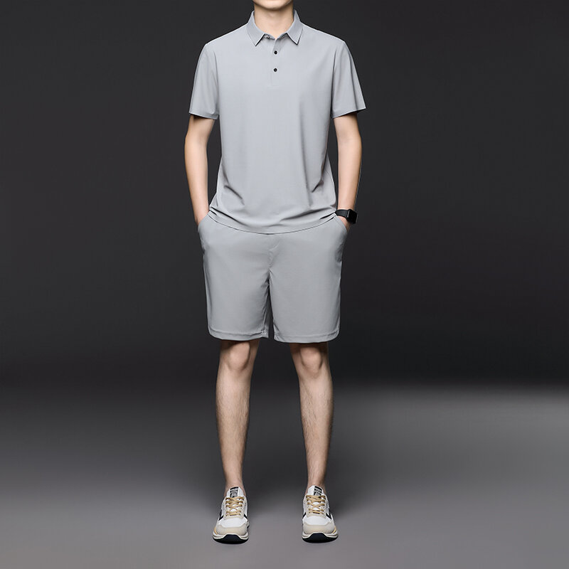 남성용 캐주얼 세트, 얇은 패션 브랜드 반팔 폴로 셔츠, 운동복 포함, 투피스 세트, 2024 여름
