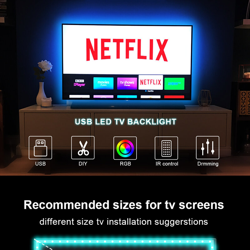 شريط LED ملون بألوان RGB لديكور الغرف ، شريط إضاءة نيون ، إضاءة خلفية للكمبيوتر والتلفزيون ، شريط LED ، 10 م ، 15 م ، 20 م ، 30 م