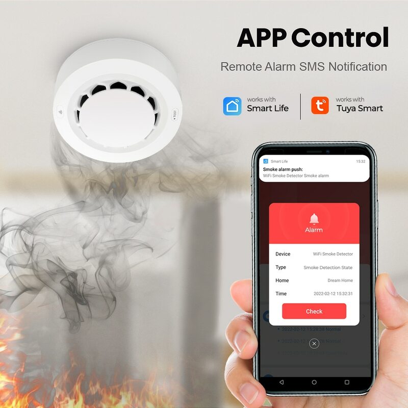 TY013 أجهزة إنذار أمن الوطن الذكي Tuya App متصل واي فاي كاشف الدخان التنبيه