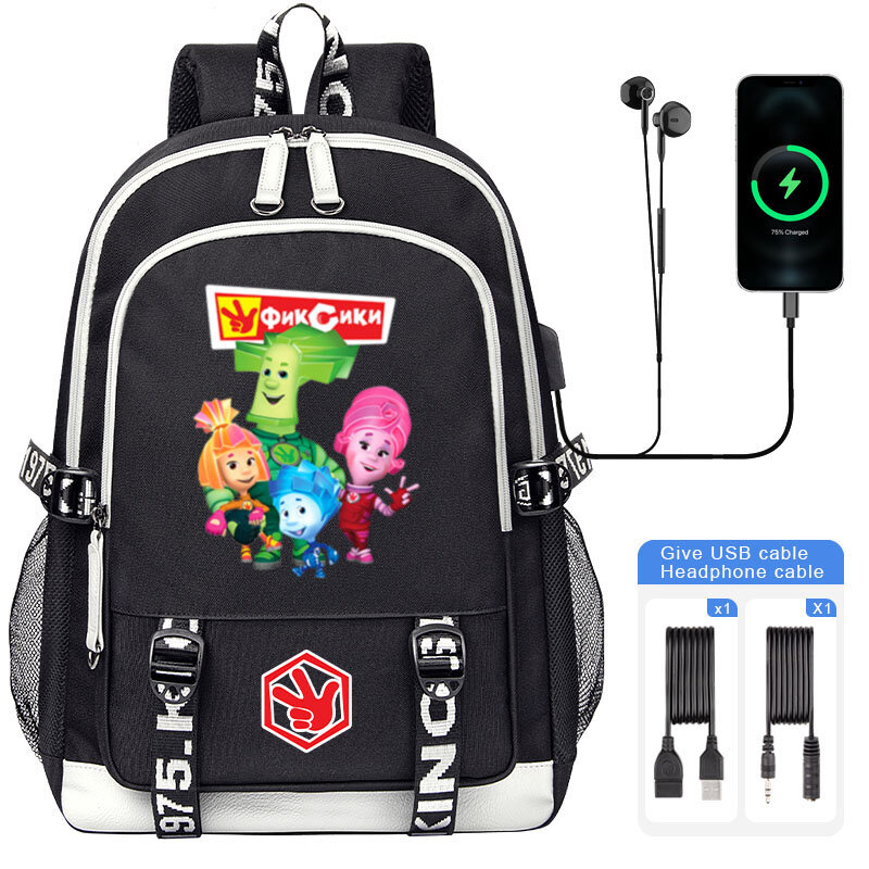 Cartoon The Fixies Kids Backpack High capacity USB girl boy Schoolbag Teenage students Book Bag Men Laptop Shoulder Bag