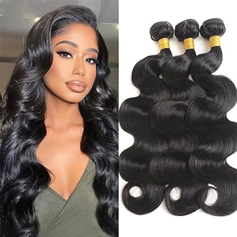 Human Hair Bundles Body Wave Remy Hair Extensions Weft Natural Black 18-24Inch Weave Brazilian Hair for Women 100% Human Hair