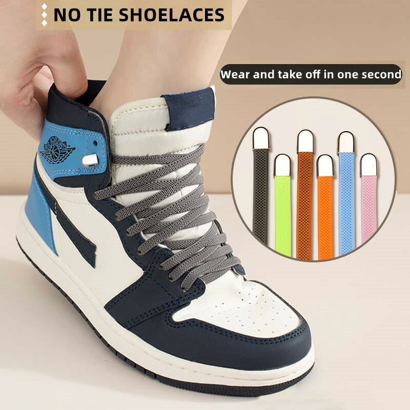 New Upgrades Widen 8MM Flat Elastic Laces Sneakers Shoelaces Without Ties Kids Adult Quick Lace Rubber Sports Shoestring 1Pair