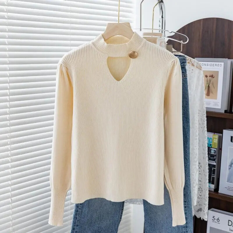 2023 nowe swetry damskie wiosna jesień dzianinowe swetry luźna bluzka zwężana kaszmirowy modny sweter solidny sweter