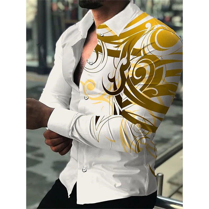 Camisa de manga comprida masculina, camisa social casual de rua, Trend Design, céu estrelado, luxo, lapela, 2023