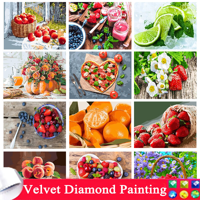5D Diy Diamond Painting Strawberries And blueberries Cross Stitch Fruit Square Round Crafts 2024 New Home Kitchen Walls Decor 44